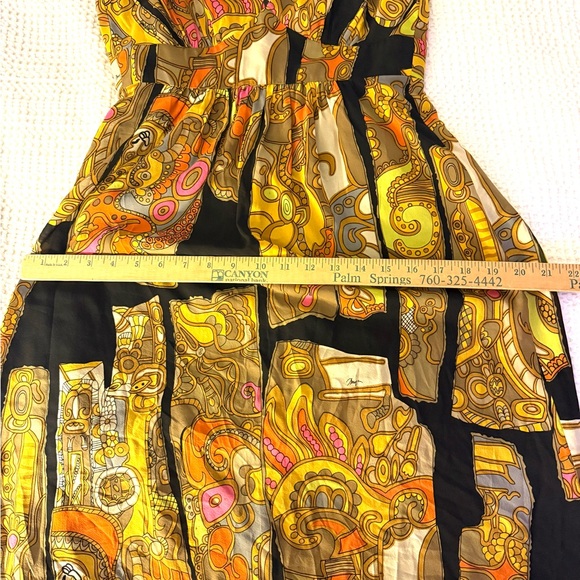 💎Vintage  Trina Turk Orange Yellow Sundress Sleeveless Spaghetti Strap - Picture 9 of 11